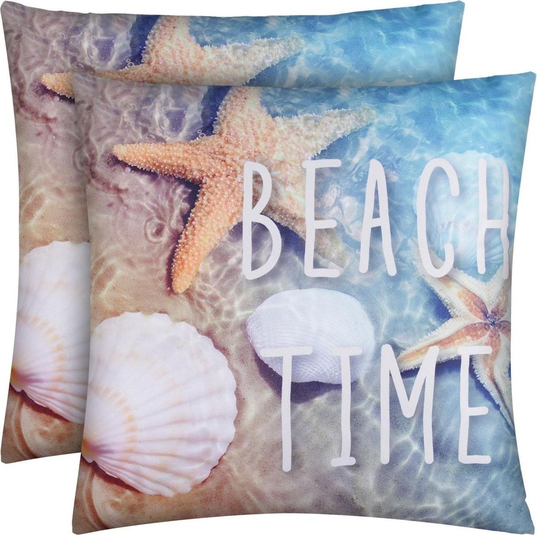 Outdoor Kissen mit Paspel ( 45 x 45 cm ) Dekokissen Garten - Reißverschluss - Schmutz- und Wasserabweisend - abnehmbarer Kissenbezug Beach Time 2er-Pack