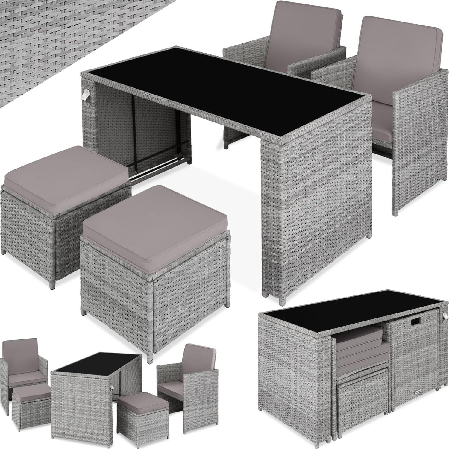 tectake Rattan-Sitzgruppe Palermo hellgrau