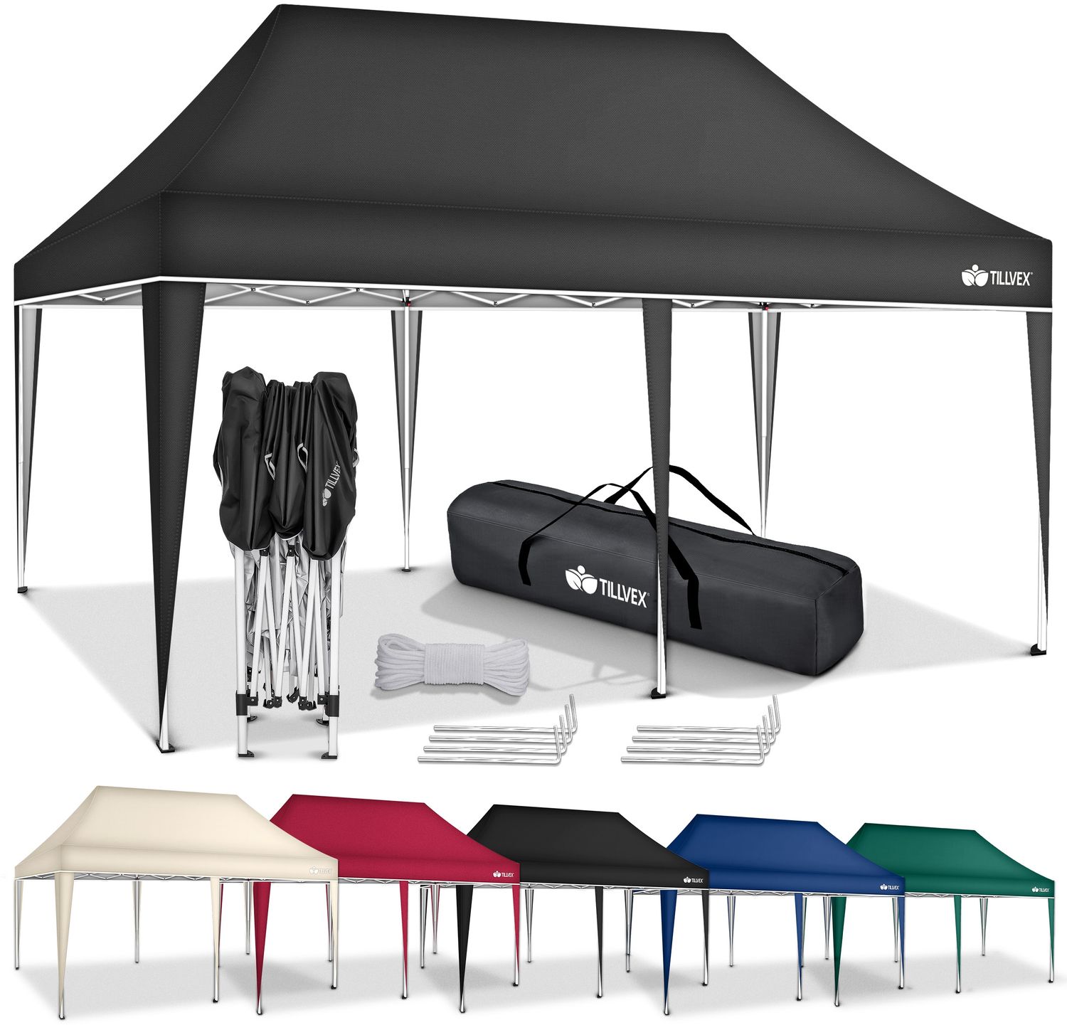 tillvex Pavillon 3x6m - mit 6 Seitenwänden Rot wasserdicht | Pop-Up ...