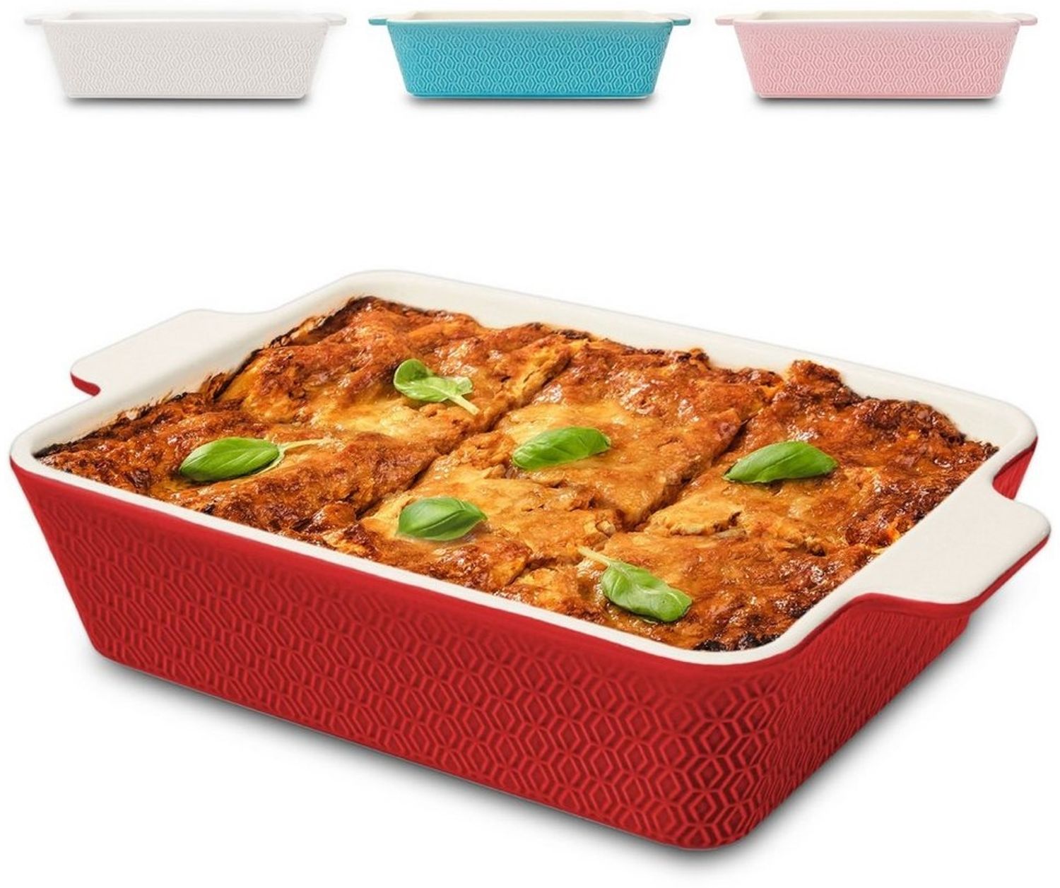 Praknu Auflaufform Auflaufform Groß aus Keramik - Extra Hoher Rand - Für Lasagne, – Für, Porzellan - Keramik, (1-St), Für 4 Personen Lasagne, Tiramisu & Auflauf - Hoher Rand - Rechteckig
