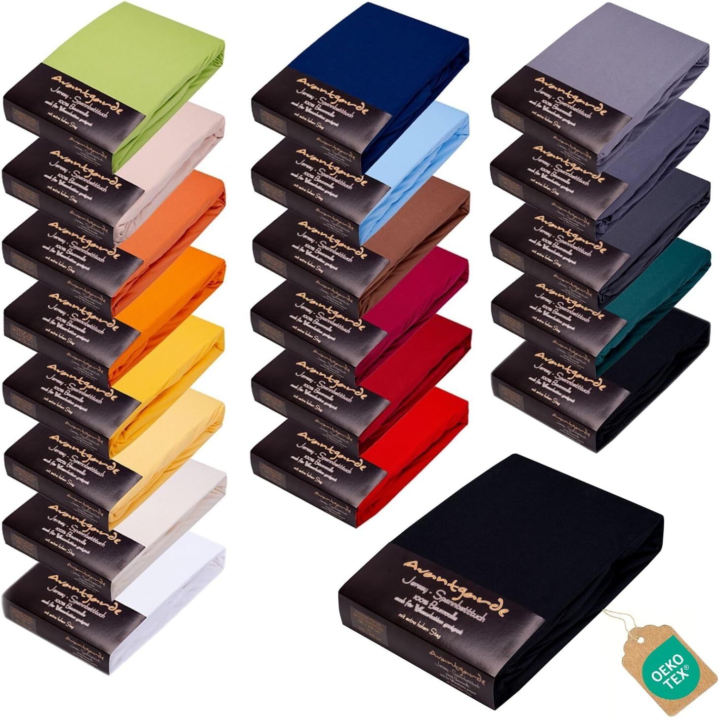 AVANTGARDE Premium SPANNBETTLAKEN - 140x200-160x220-40cm Steg - auch für Boxspringbett & Wasserbett - Spannbetttuch, sehr Gute ca. 170g/m² - Bettlaken 100% Jersey Baumwolle, ÖKO-TEX (16 Schwarz)