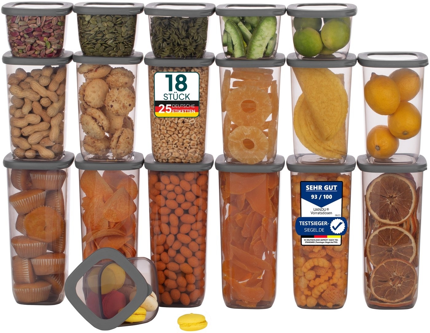 uandu home Vorratsdose Vorratsdosen mit Deckel Luftdicht, Vorratsbehälter Set, BPA Frei, (Vorratsbehälter Set, Aufbewahrungsbox Küche, Luftdichte Aufbewahrungsbox im Set inkl. 80 Etiketten, BPA Frei Kunststoff, Vorratsbehälter Set, Vorratsdosen für all...