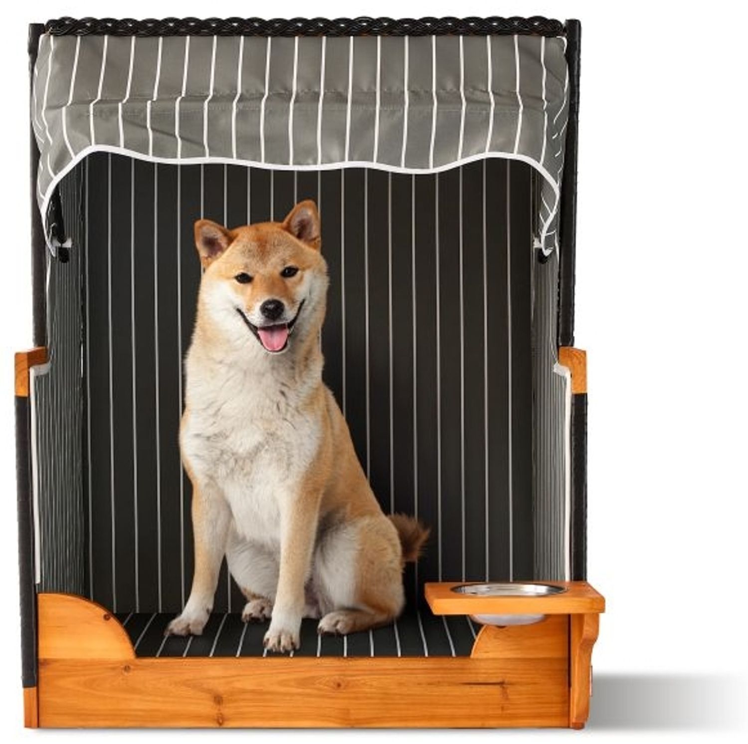 Hundestrandkorb Holz & Rattan inkl. Napf 10053176_469