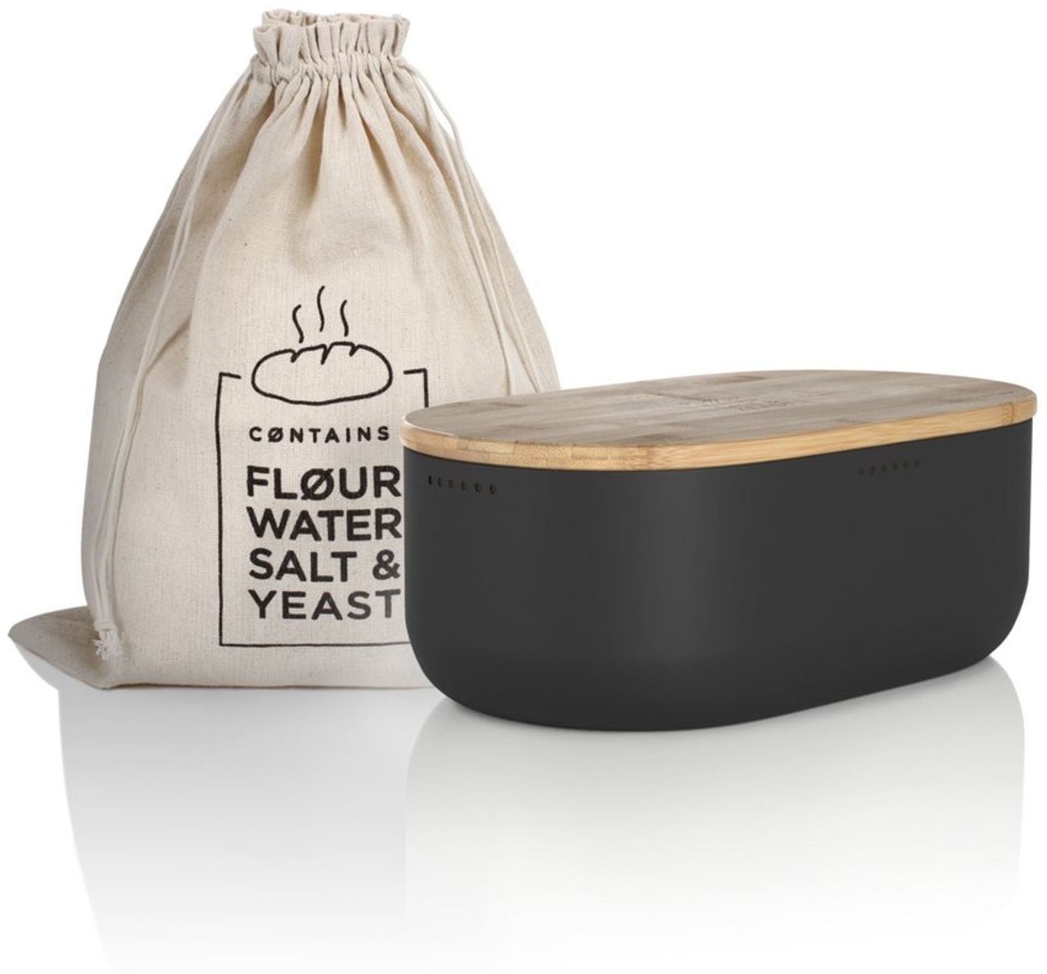 LARS NYSØM Brotkasten Ægte, Edelstahl, Metallbrotbox mit Brotsack und Bambusschneidebrett