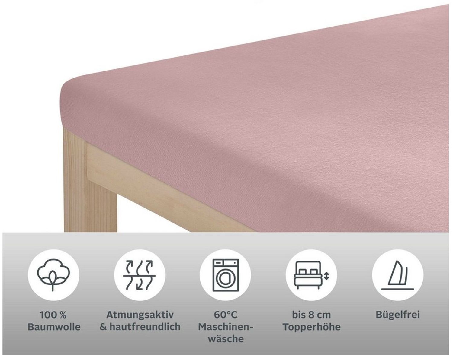 OTTO home Spannbettlaken Physalis Topper COMFORT, Jersey, Gummizug: rundum, (1 Stück), Baumwolle, Matratzen bis 10 cm Höhe, Bettlaken, Spannbetttuch, Laken