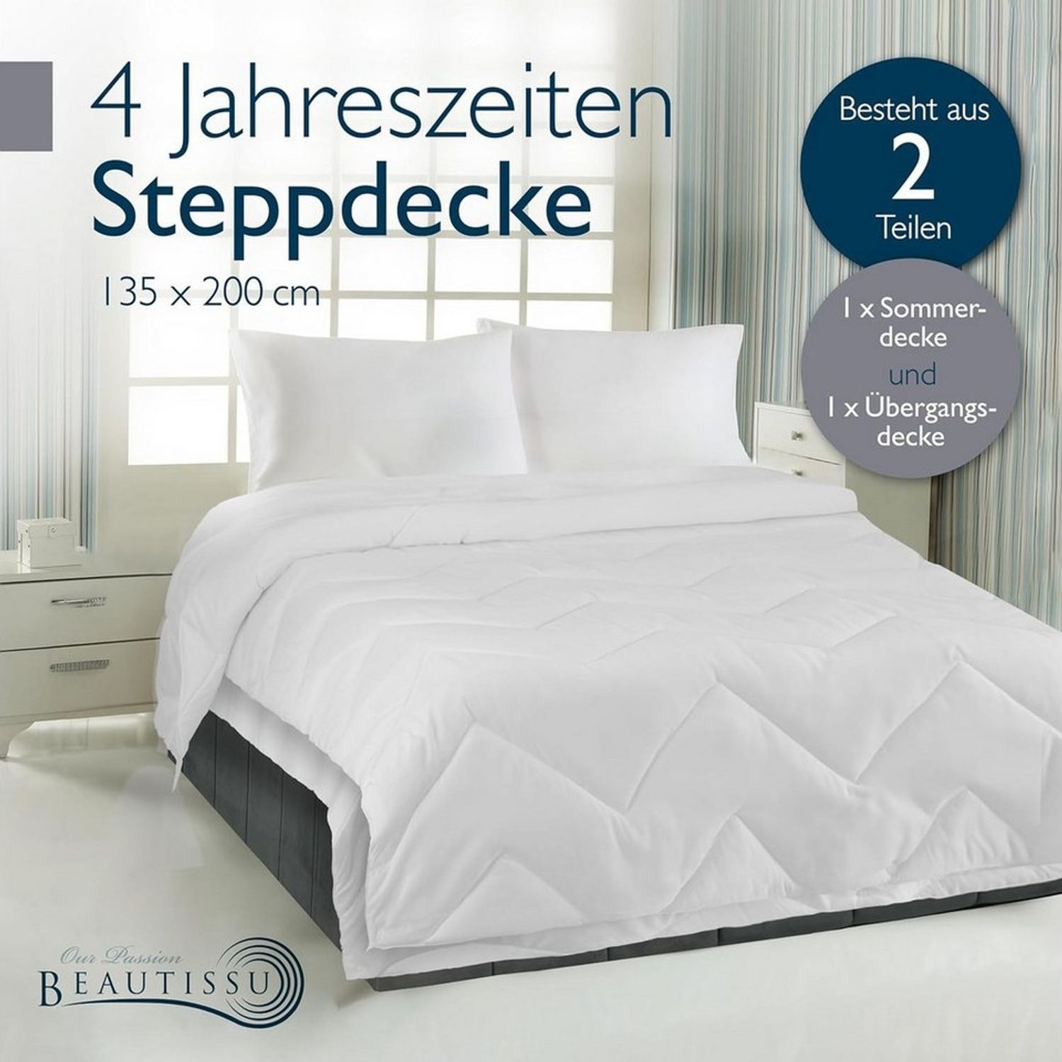 Beautissu Microfaserbettdecke 4 Jahreszeiten Bettdecke Allergiker Bettdecke BeauNuit FS, 135x200 cm, 4 Jahreszeiten Bettdecke 135x200 cm Allergiker Bettdecke – 2 Bettdecke