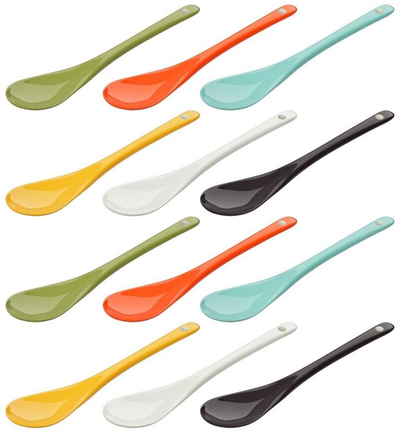 Wellgro Esslöffel Eierlöffel Porzellan - bunte Porzellanlöffel (12 Stück)