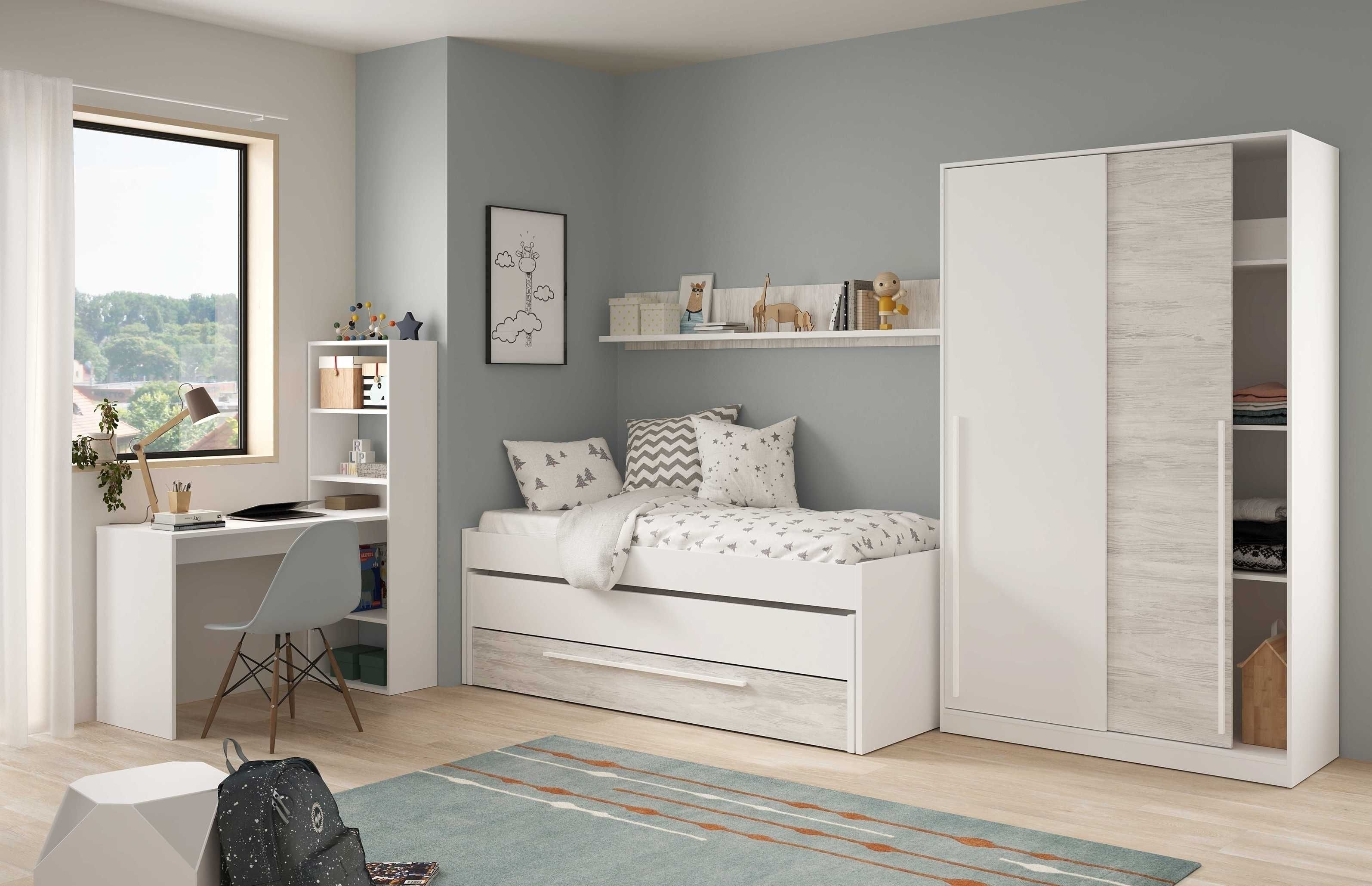 Jugendzimmer-Set >ELLIOT< in Artik-Weiß/Velho-Weiß - 199x65x96 (BxHxT)