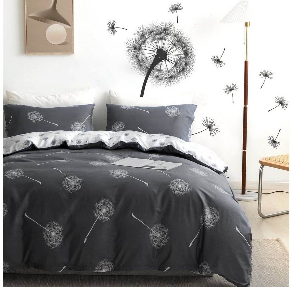 KEAYOO Bettwäsche QCJY, Baumwolle, 2 teilig, Baumwolle, Mit Reißverschluss, Mit Pusteblume Muster