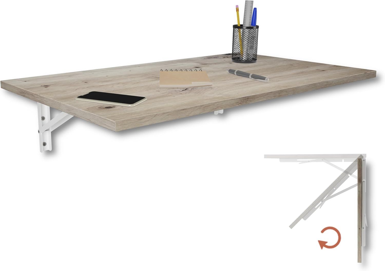 KDR Produktgestaltung Wandklapptisch Schreibtisch Tischplatte 80x50 cm in Eiche astig Klapptisch Esstisch Küchentisch für die Wand Bartisch Stehtisch Wandtisch Tisch klappbar zur Wandmontage