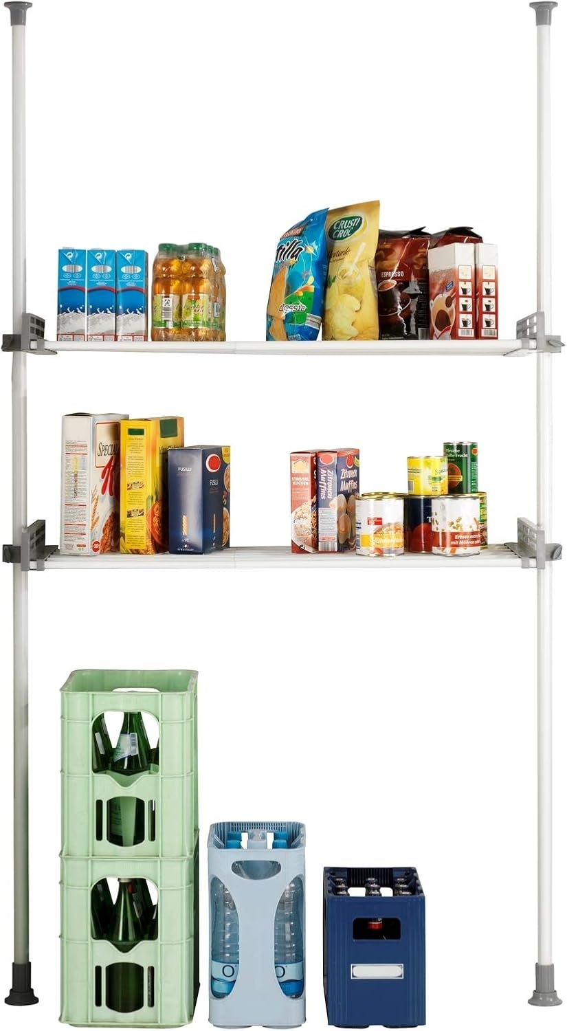 WENKO Teleskopregal Modell Herkules Twin, Set, 2 Trägerstangen, 2 verstellbare Ablagen, ideal für Bad & Abstellkammer