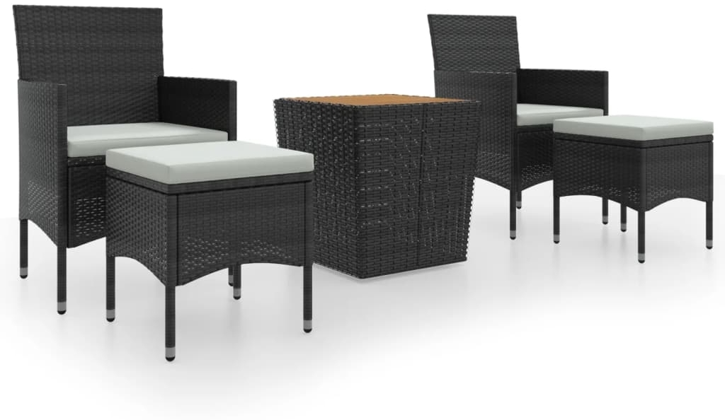 vidaXL 5-tlg. Garten-Bistro-Set Poly Rattan Massivholz Akazie Schwarz 3058372