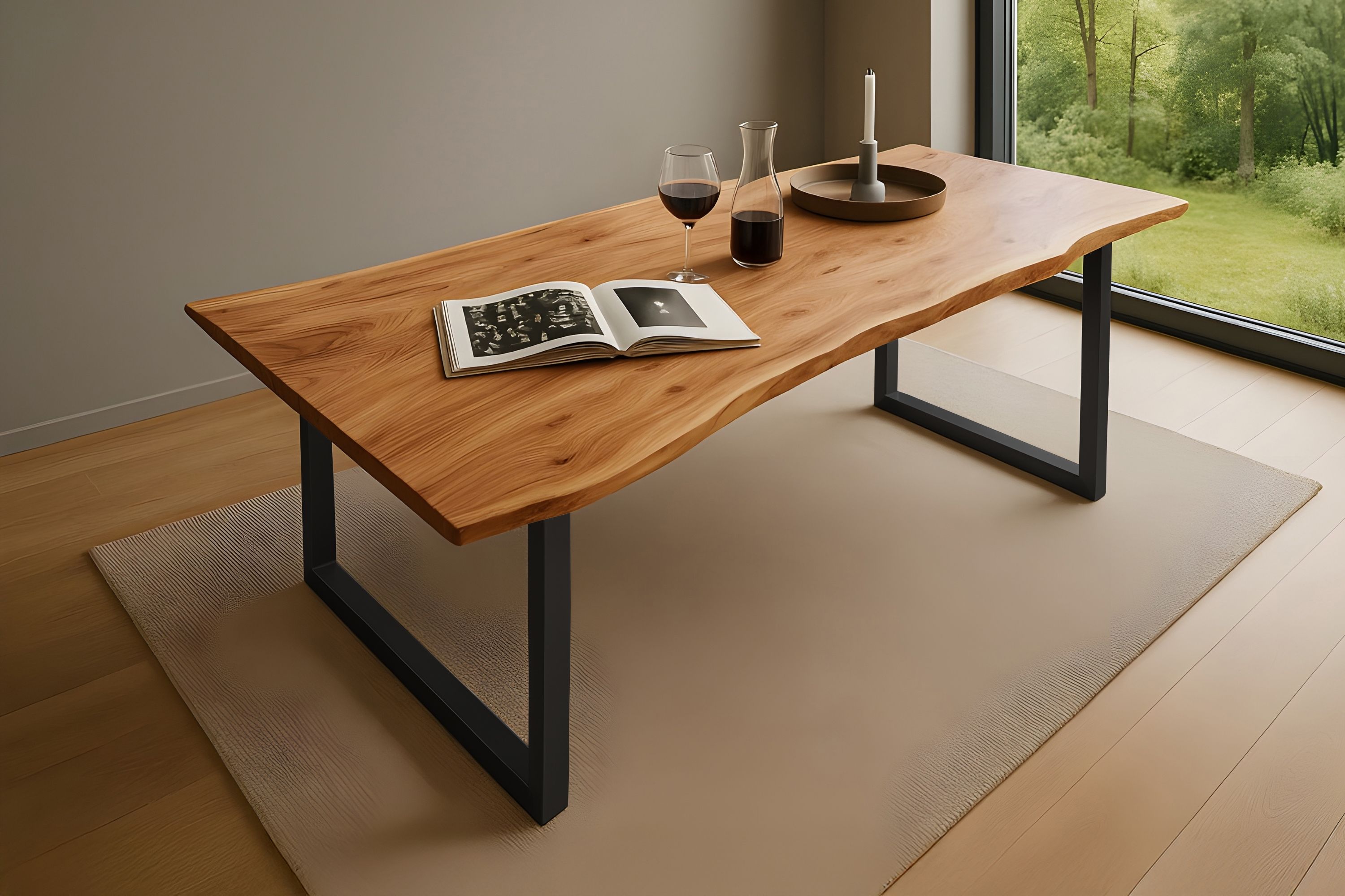 Esstisch Baumkante massiv Akazie natur 180 x 90 schwarz QUINN 61854158