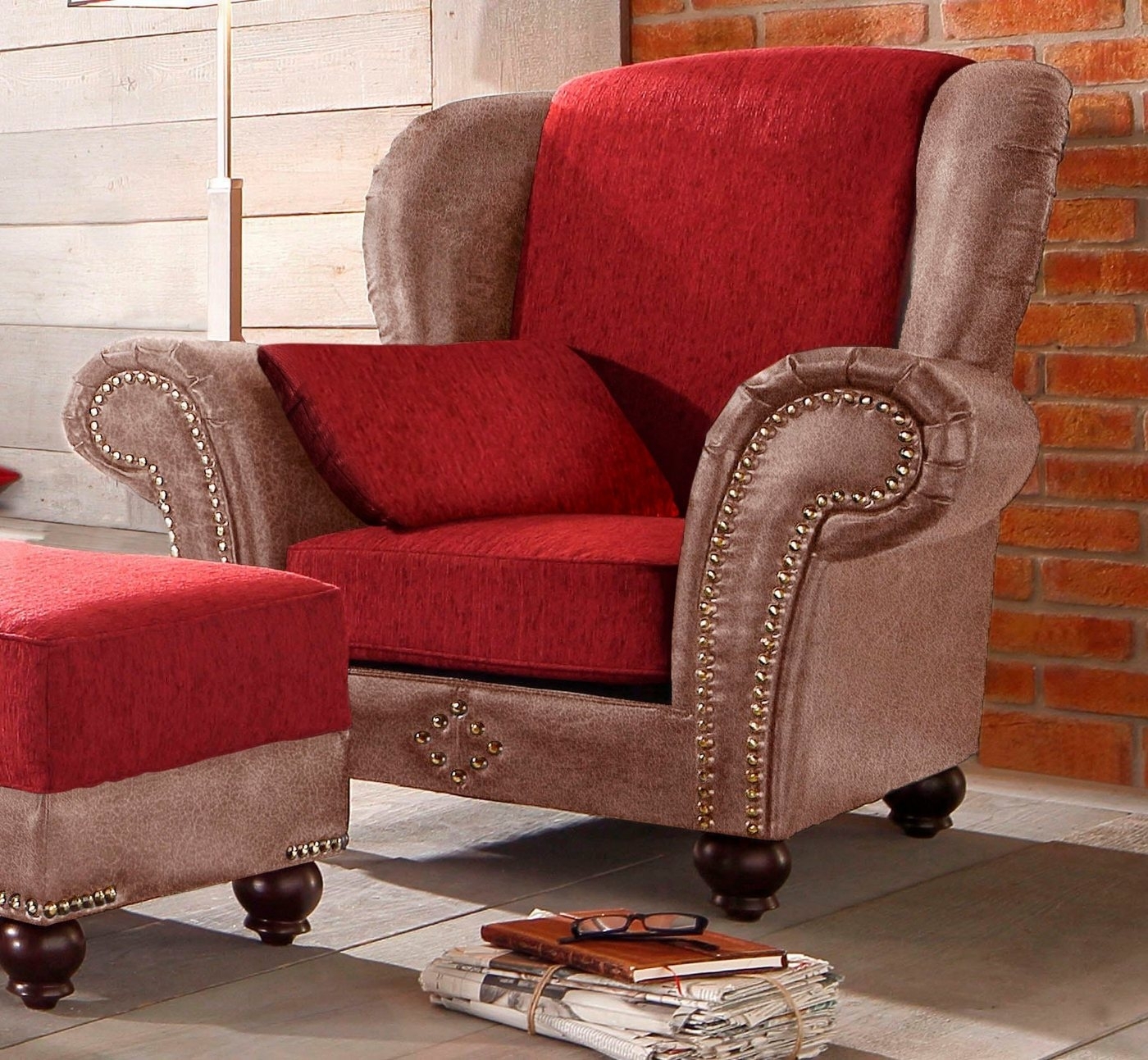 Home affaire Sessel King George gemütlicher Ohrensessel mit Ziernägeln, mit Federkern
