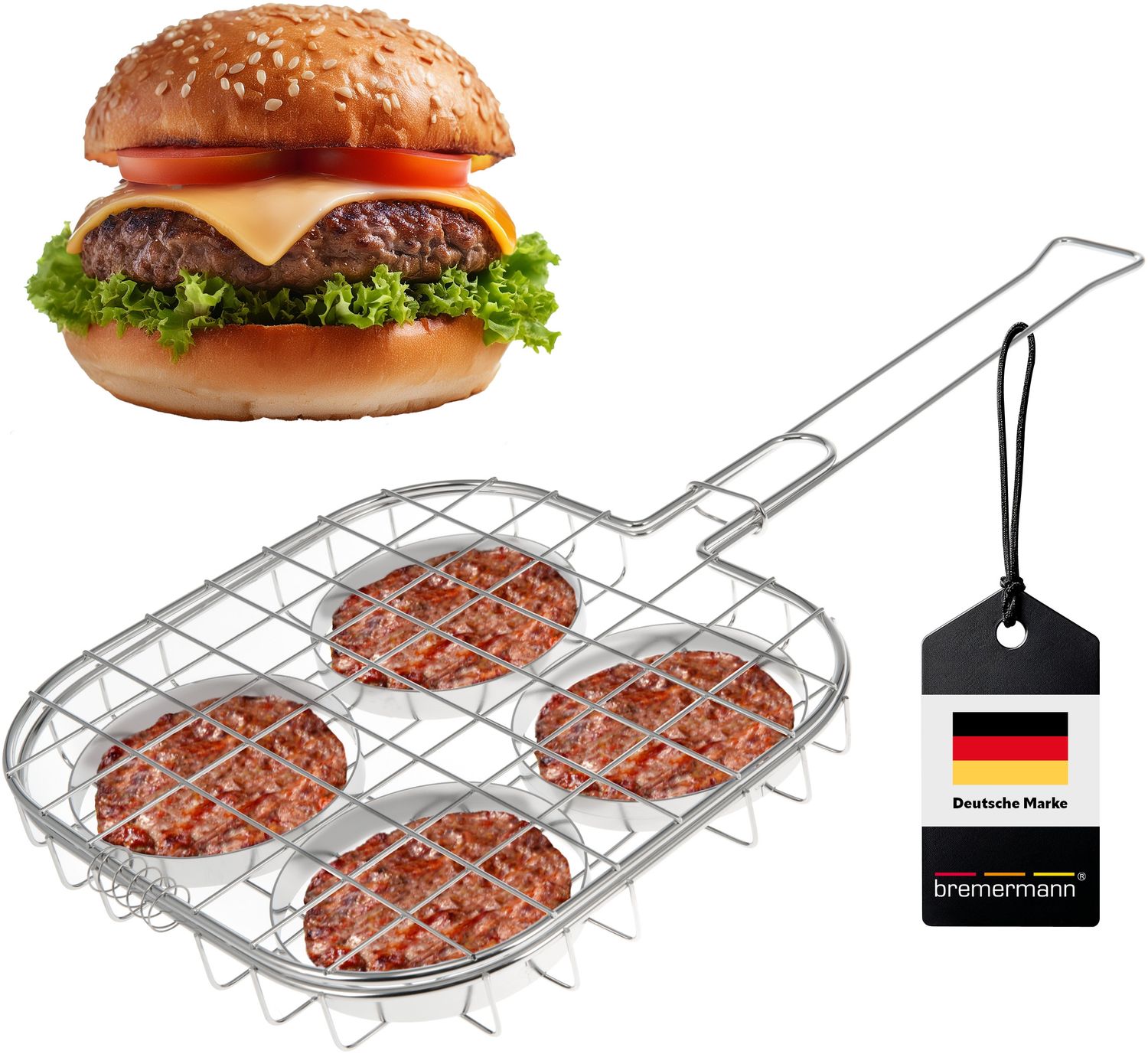 bremermann Grillguthalter Burger-Grillhalter für 4 Burger Patties // ca. 57 x 26 cm