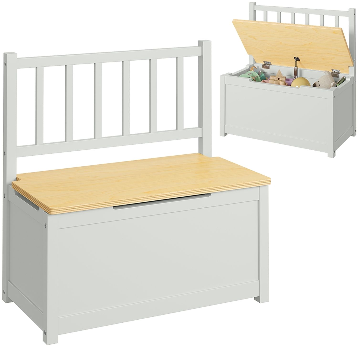 Bellabino 'Sora' Kindersitzbank, grau/natur, Kinderbank mit integrierter Spielzeugkiste, Kiefer, ab 2 Jahren