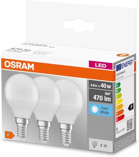 OSRAM LED-Tropfen E14 4,9W Base P40, matt, 3er Pack, 4.000K, nicht dimmbar