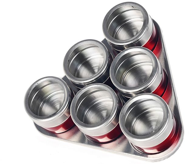 7tlg Edelstahl Metallic Gewürzdosenset Gewürzregal Salz Pfeffer Küche Gewürz Behälter Rot