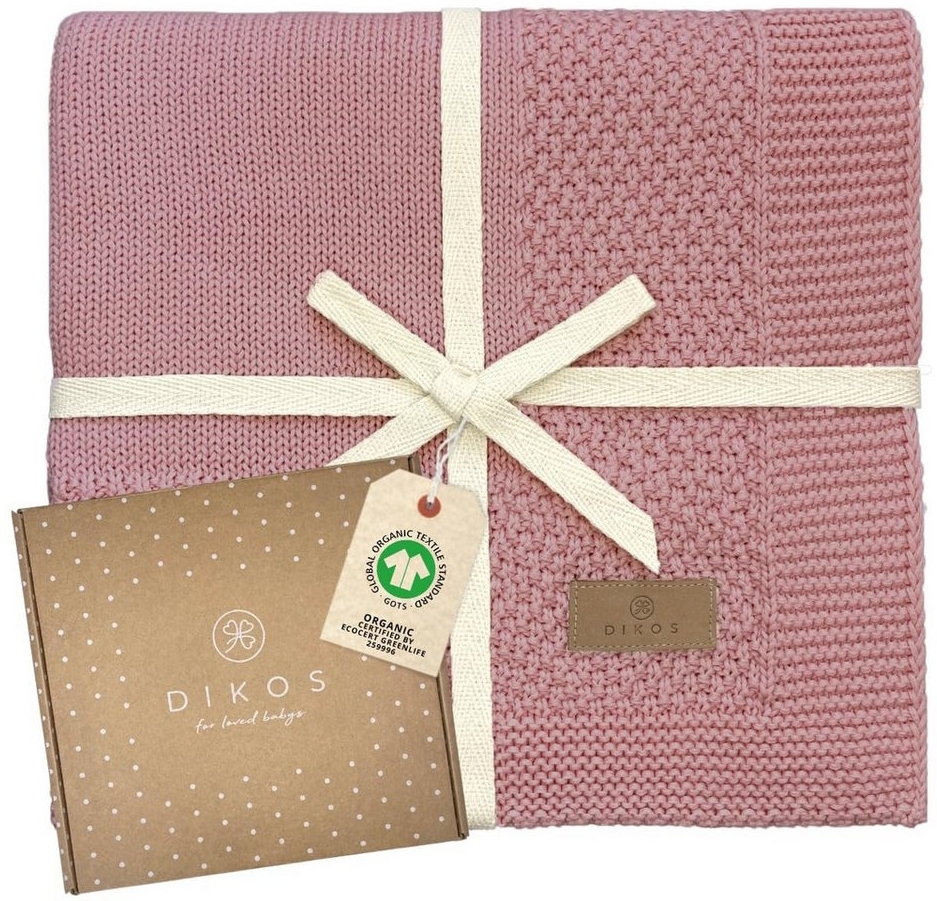 DIKOS® Babydecke GOTS Bio Baumwolle Beere | kuschelweiche Neugeborenen Baby Decke | Strickdecke Schmusedecke Kinderwagen | Erstausstattung Baby Mädchen | Neugeborene Babygeschenke Geschenk zur Geburt