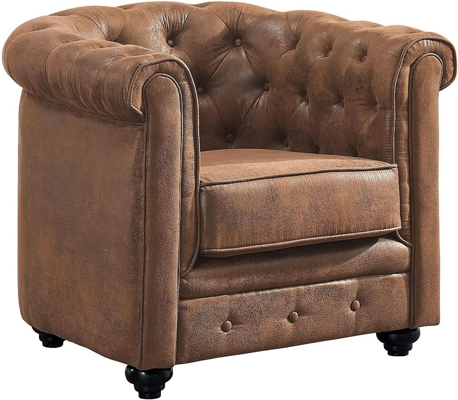 Vente-unique - CHESTERFIELD Sessel StoffStoff Braun - B 78 cm x H 72 cm x L 82 cm