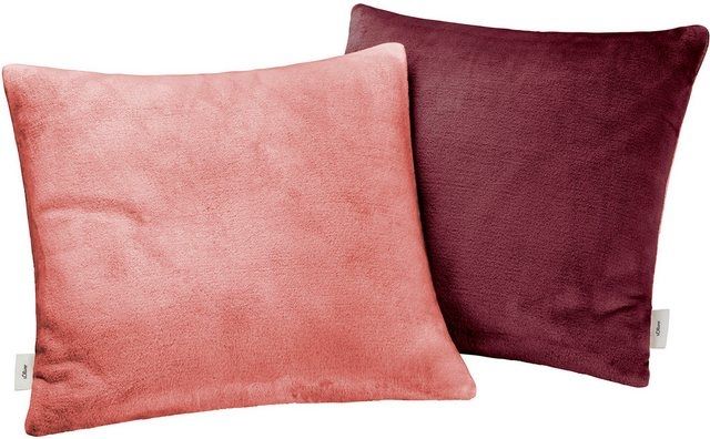 s.Oliver Doublesoft Kissenbezug 50x50 cm - super kuschelig & weich, Polyesterflausch 2 Stück dunkelrot