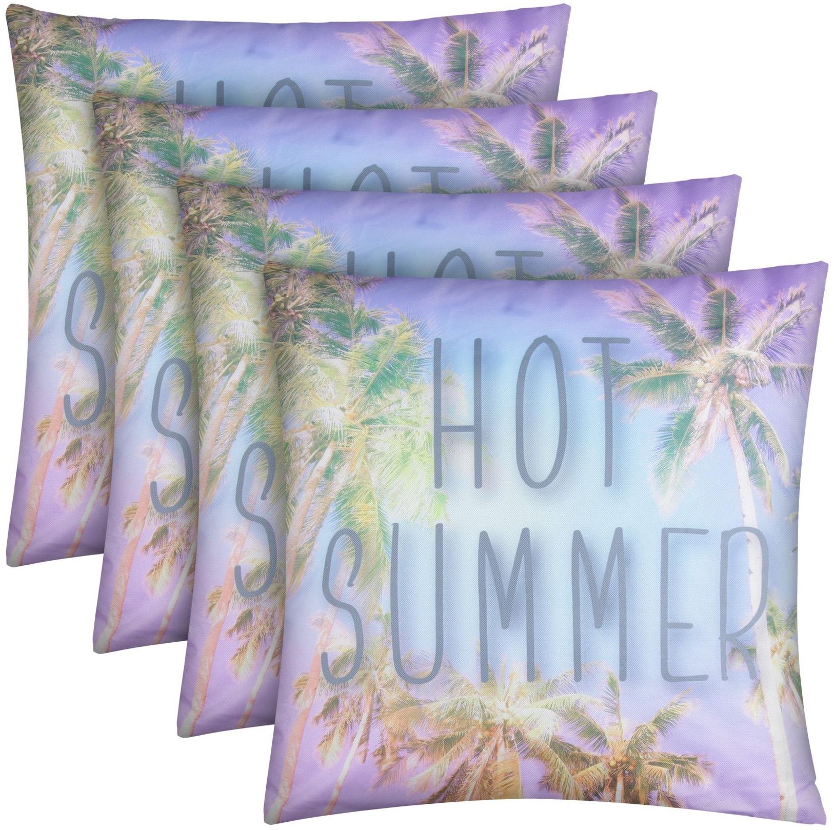 Outdoor Kissen mit Paspel ( 45 x 45 cm ) Dekokissen Garten - Reißverschluss - Schmutz- und Wasserabweisend - abnehmbarer Kissenbezug Hot Summer 4er-Pack