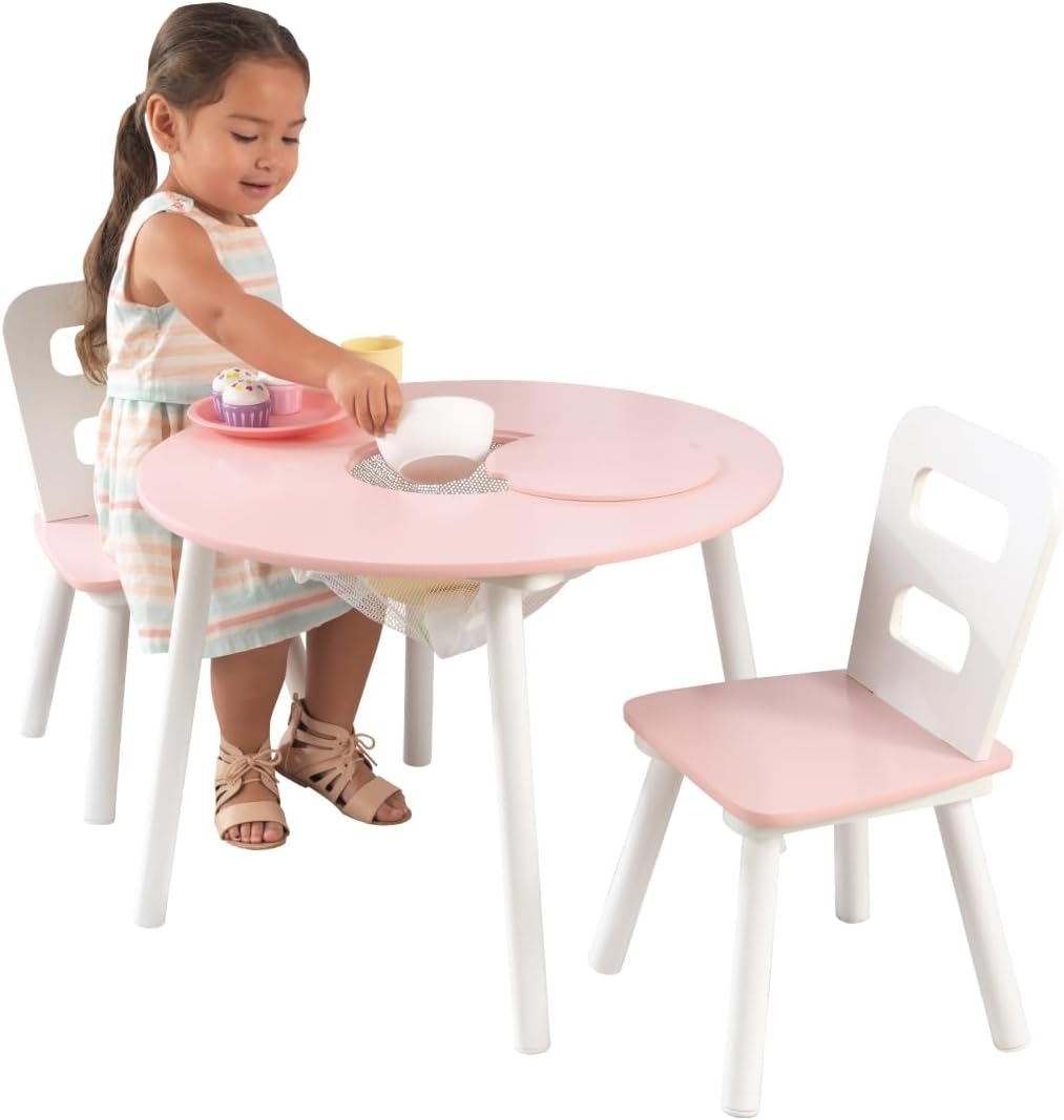 KidKraft 26165 'Kindertisch mit 2 Stühlen', Massivholz, rosa/weiß, ab 3 Jahren