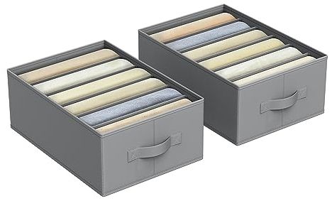 SONGMICS Kleiderschrank-Organizer 2er Set, Aufbewahrungsbox 6 Fächer, Schubladen-Ordnungssystem, Ordnungsboxen faltbar, 42 x 30 x 17 cm, für Hosen, Kleidung, Taubengrau RUSDE009G02