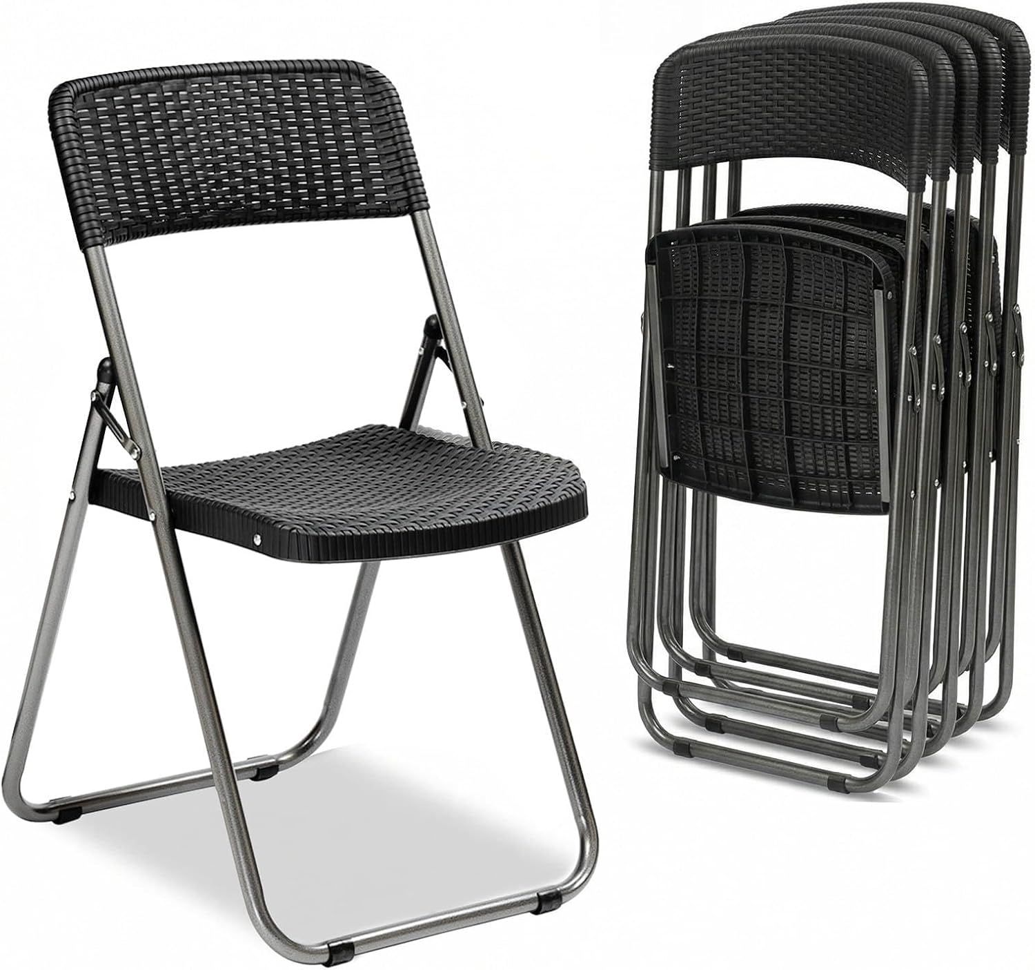 Sekey Rattan Gartenstuhl Klappbar 6er, Campingstuhl Faltbar 200KG, 46 x 53 x 84 cm, Klappstuhl Camping Balkon Garten, Gartenstühle Set Wasserdicht, Schwarz