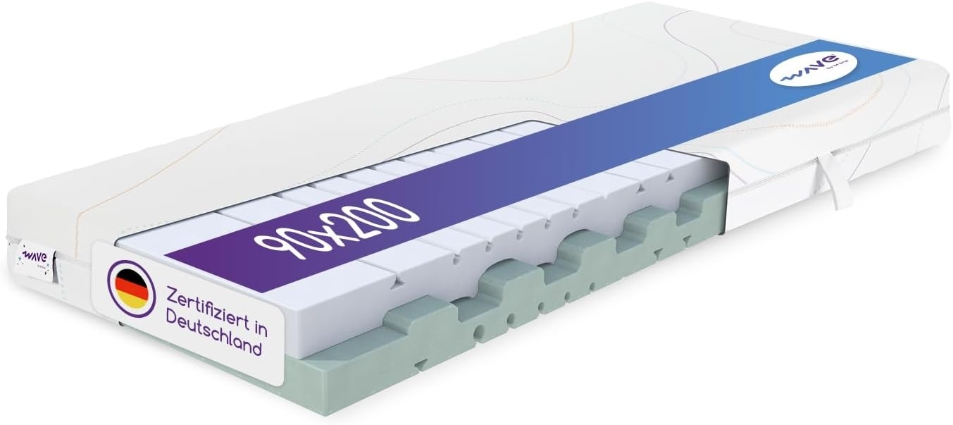 M line | Wave Light | 7 Zonen Kaltschaummatratze - Atmungsaktiv - Orthopädische Matratze 90 x 200 x 18 cm