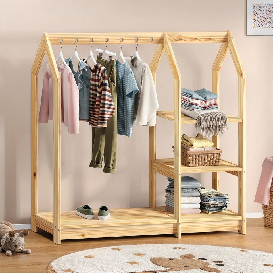 IDIMEX Kinderkleiderschrank SALLY Kindergarderobe im Haus Design, 4 Ablagen & Kleiderstange natur