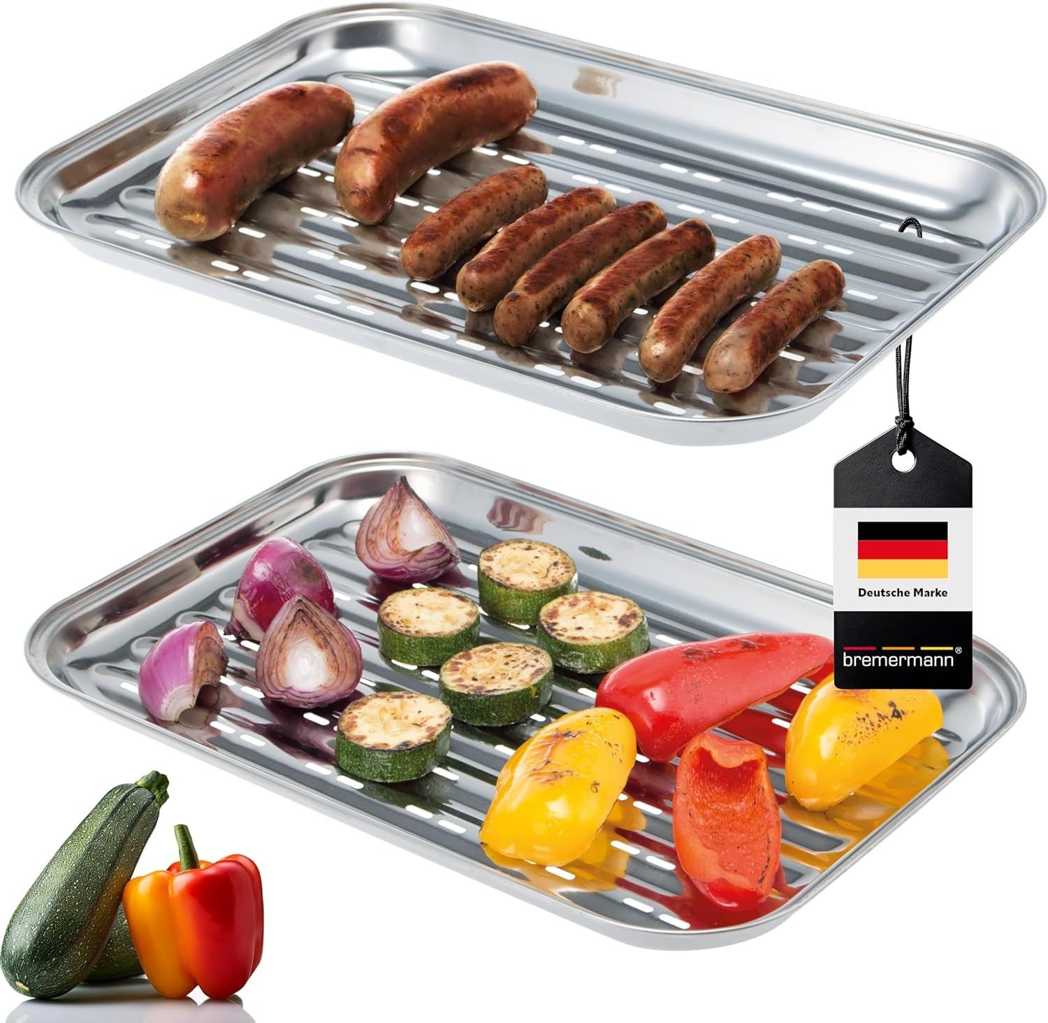 Bremermann Grillschale 2er-Set, Edelstahl grau, 35 x 2,5 x 24,5 cm