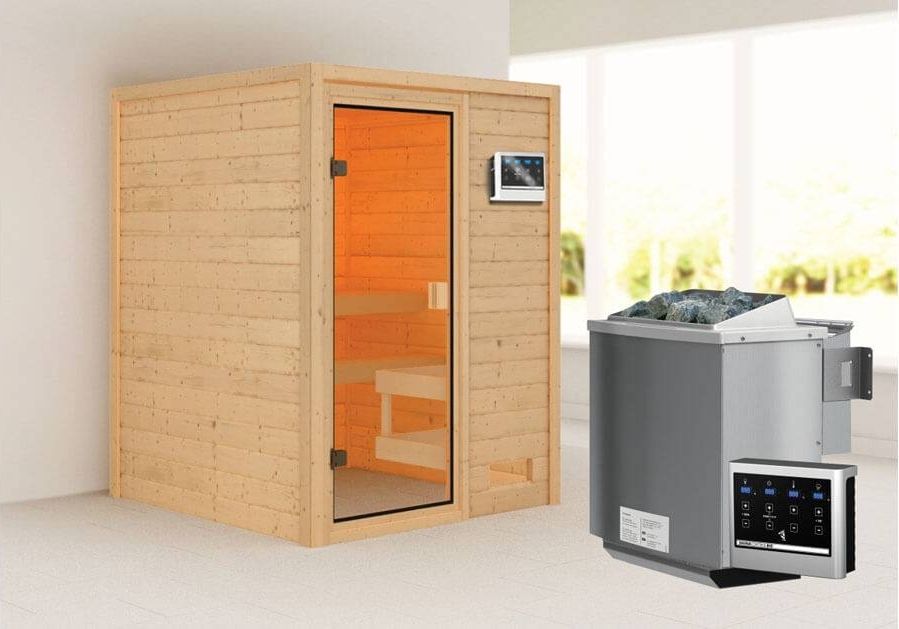 Karibu Sauna Sandra + 9kW BIO-Kombiofen mit ext. Steuerung Easy