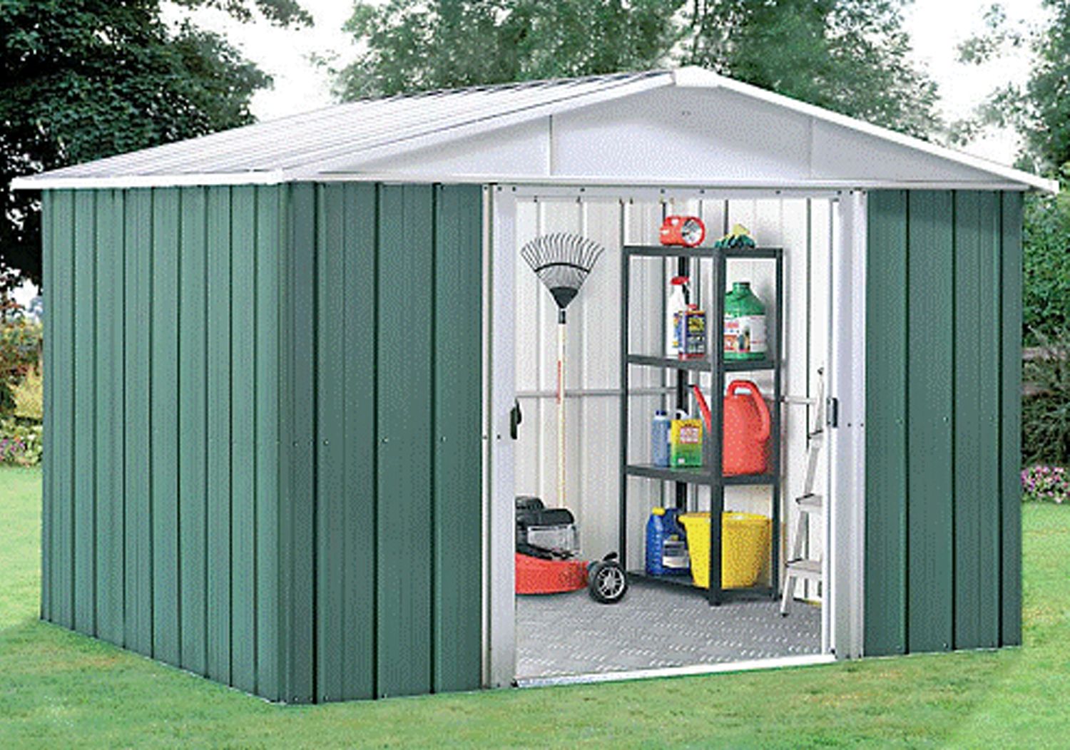 Yardmaster Metall-Gerätehaus "Bayern" Modell 87, grün, 4,68 m²,mit Bodenrahmen