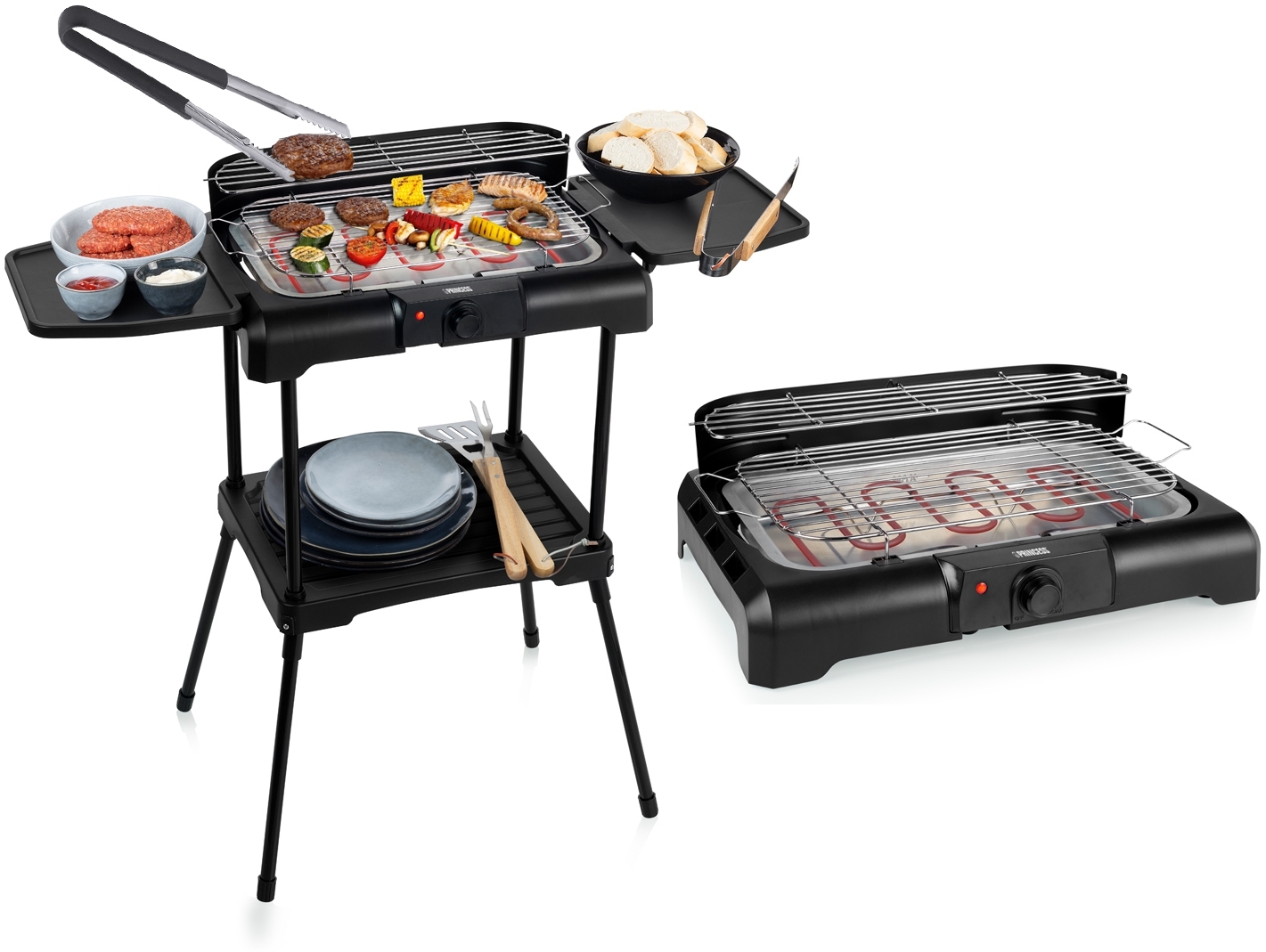 2in1 Standgrill & Tischgrill mit Grillzange 40x25cm, 2200Watt