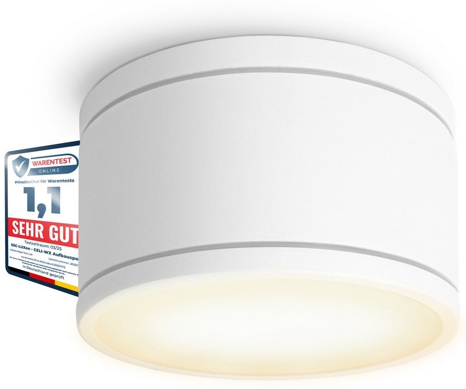 SSC-LUXon LED Außen-Deckenleuchte CELI-WX Aufbaustrahler IP44 flach in weiss mit LED GX53 dimmbar 6W, Warmweiß bis Tageslicht
