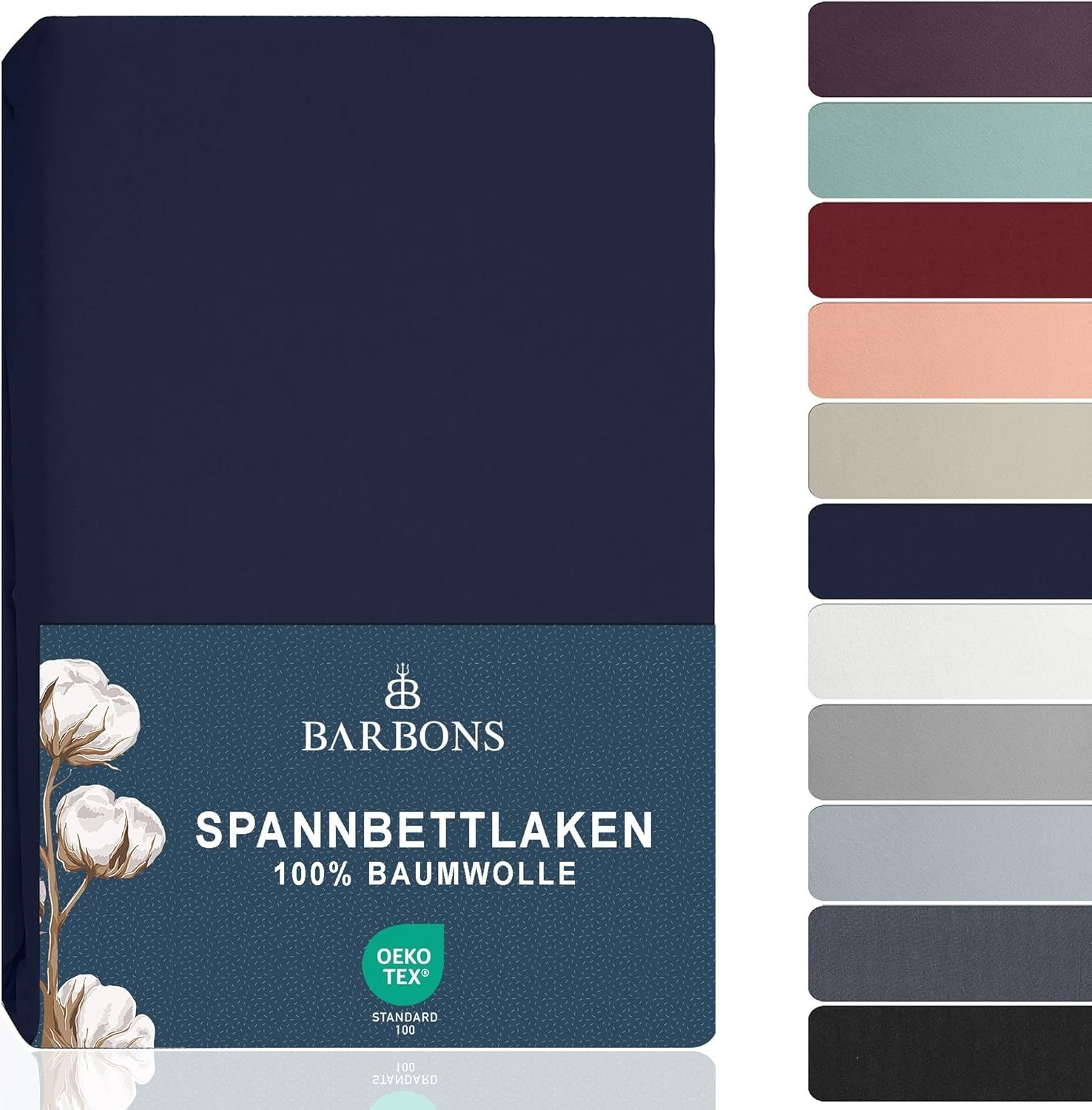 BARBONS Spannbettlaken 160x200 cm - 100% Baumwolle Spannbettlaken, Oeko-TEX Zertifiziert, Bettlaken Jersey, Spannbetttuch, Matratzenhöhe bis 25 cm (Navy - 160x200)