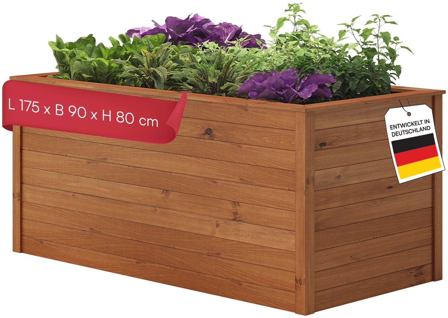 STEELSØN 'Theemin' Hochbeet, Lärchenholz, braun mit UV-Schutzlackierung, wetterfest, 175x90x80 cm, Gemüsebeet inkl. Kunststofffolie