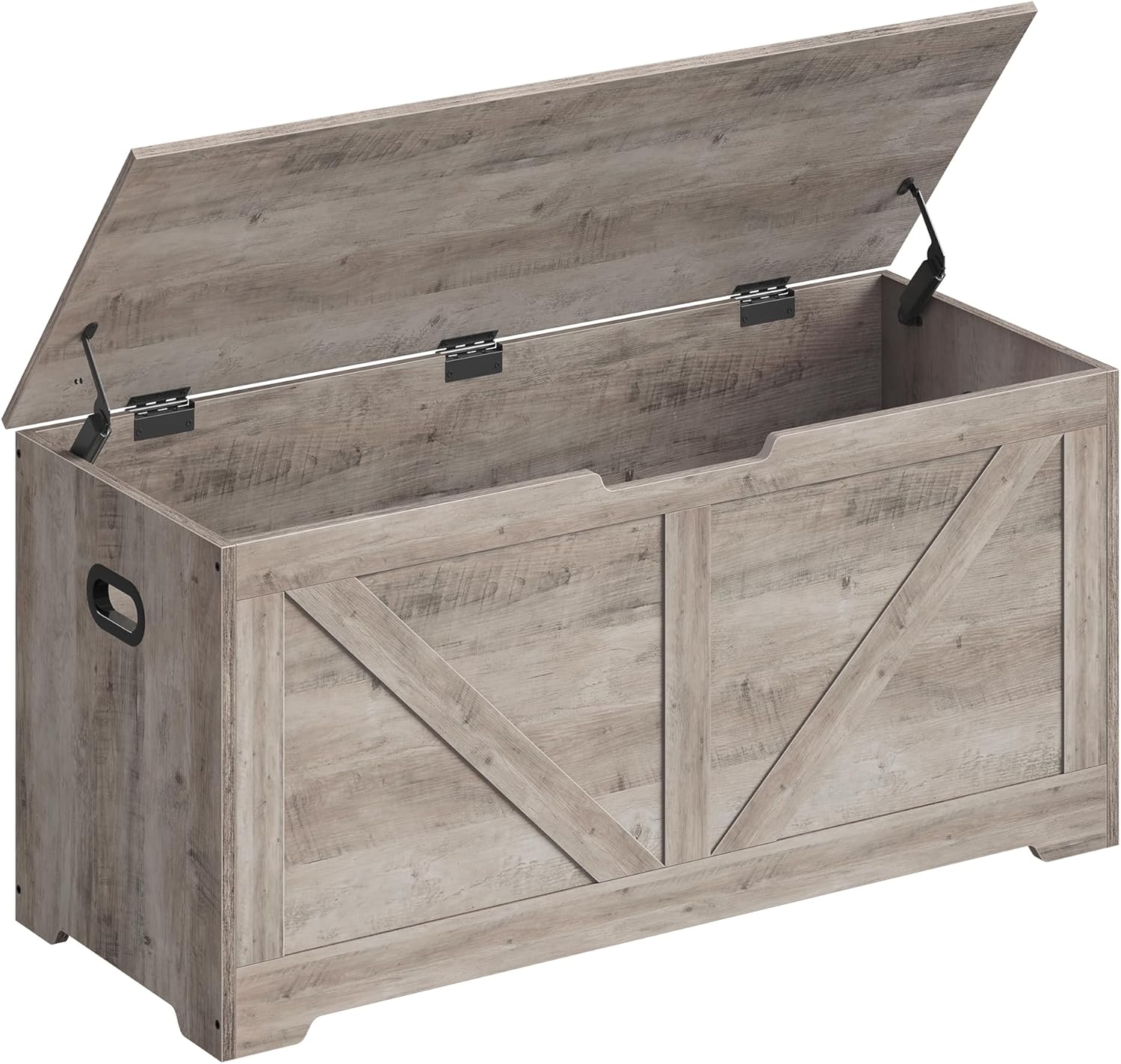 VASAGLE Schuhbank, Sitzbank mit Stauraum, Sitztruhe, 2 Sicherheitsscharniere, Aufbewahrungsschrank, Landhausstil, 40 x 100 x 46 cm, für Flur, Schlafzimmer, Wohnzimmer, Greige meliert LSB060K03