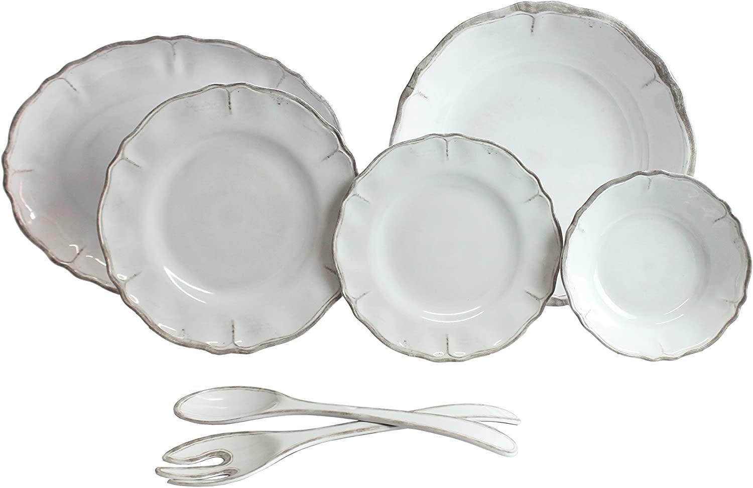 Le Cadeaux Geschirr-Set aus Melamin, 16-teilig Rustica Antik Weiß