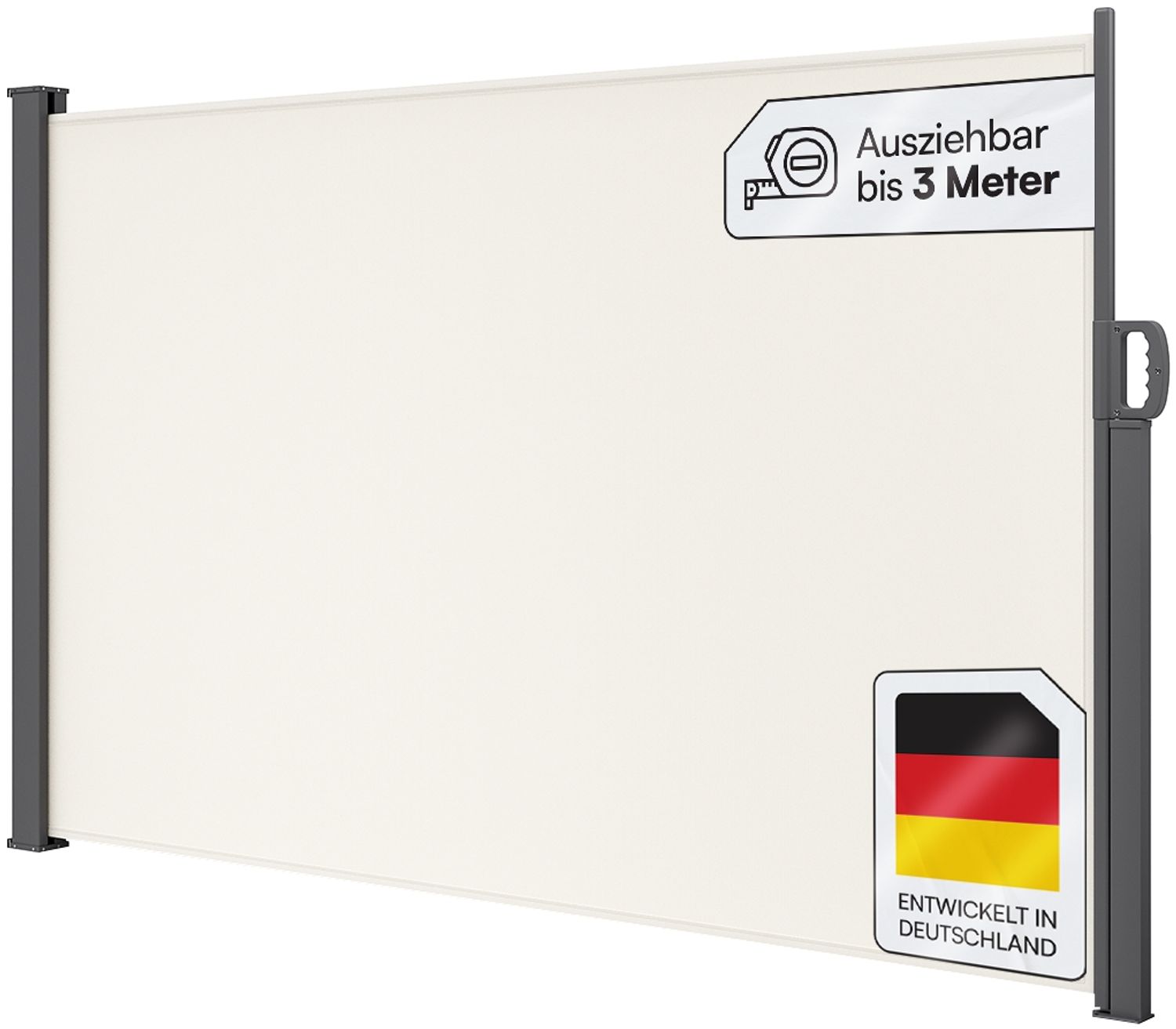 STEELSØN 'Zirella' Seitenmarkise mit Aluminium-Kassette, ausziehbar, 180x300 cm, beige/anthrazit, Windschutz, wetterfest und blickdicht