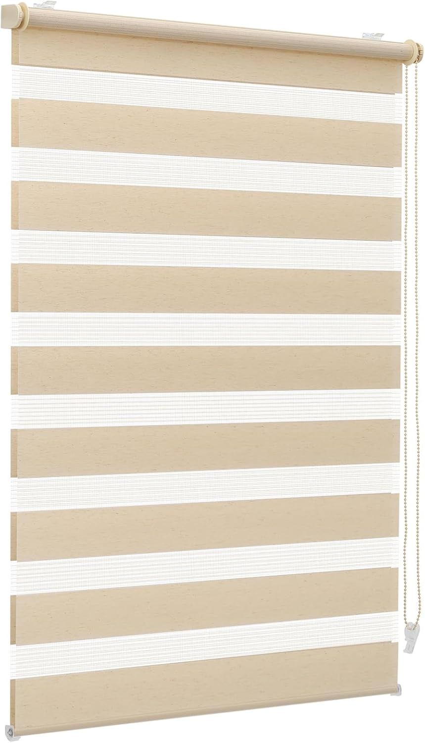 Sekey Doppelrollo Klemmfix ohne Bohren für Fenster, Doppelrollo 60 cm breit, Duo Rollo Jalousie Sonnenschutz, 60x100 cm, Gelbleinen