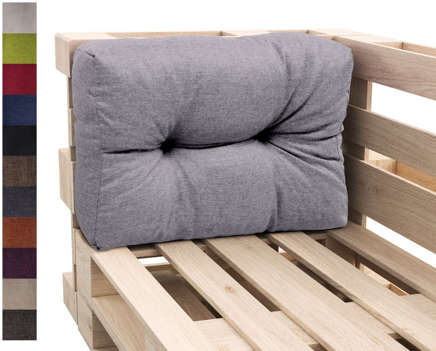 sunnypillow Rückenkissen Palettenkissen gesteppt Seitenkissen 60 x 40 x 15 cm, Grau