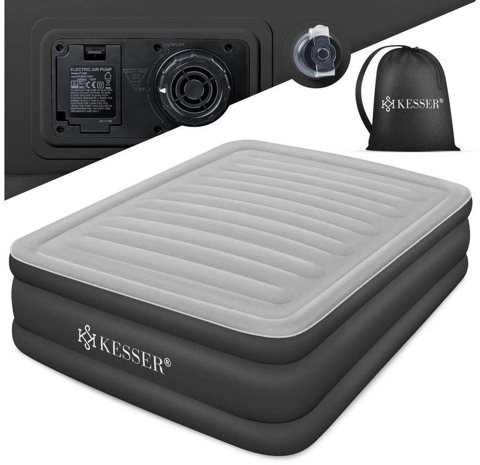 KESSER® Aufblasbare Matratze Luftbett mit eingebauter elektrischer Pumpe integrierte erhöhte aufblasbare Matratze für Übernachtungsgäste mit Aufbewahrungstasche Doppel, Grau / Anthrazit