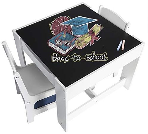 EUGAD Kindertisch mit 2 Stühle, Kindertisch mit Stauraum, Sitzgruppe für Kinder, Maltisch, Mult. Kindertisch