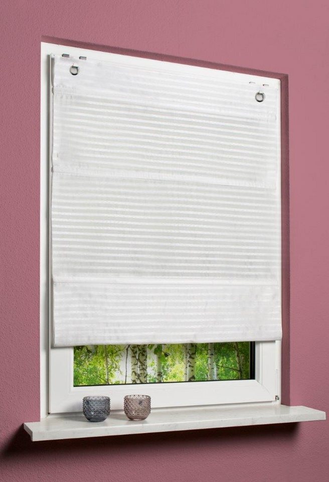 Clever-Kauf-24 Raffrollo Magnetrollo Jakob wollweiß, mit Hakenaufhängung, ohne Bohren, Raffung mittels Magnetleisten