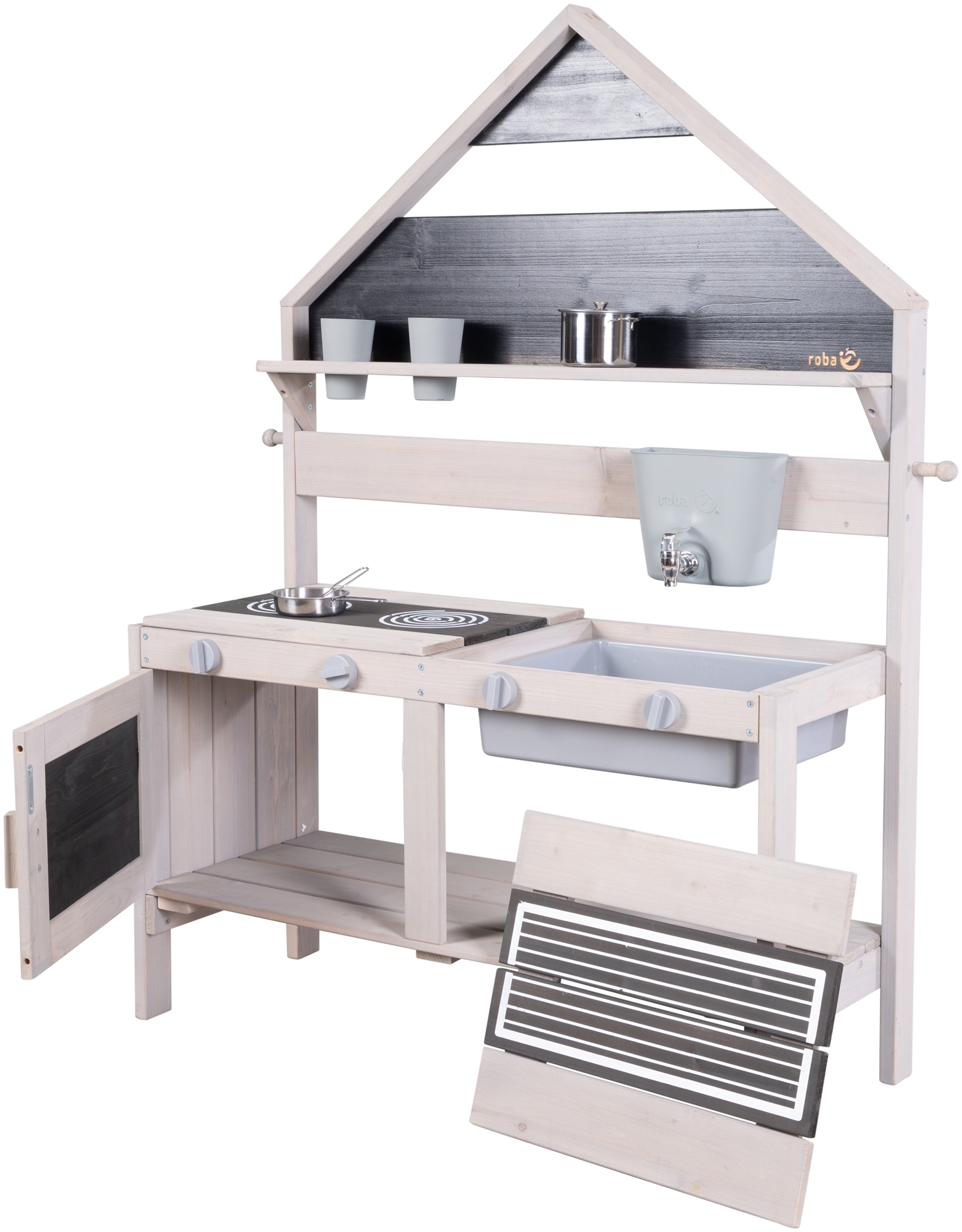 roba Spiel-und Matschküche Outdoor in Hausoptik - inkl. Küchenzubehör - Grau
