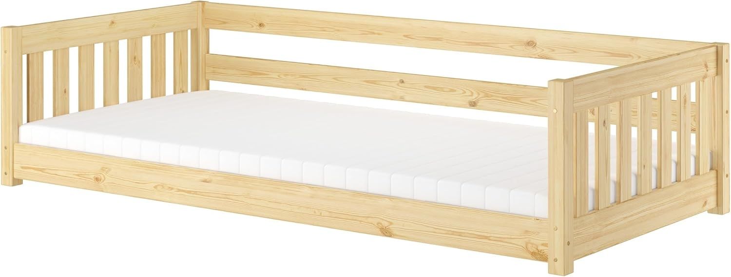 Niedriges Kinderbett Bodenbett 90x200 Kiefer massiv Zubehör wählbar V-60.28-09Rollrost und Matratze inkl.