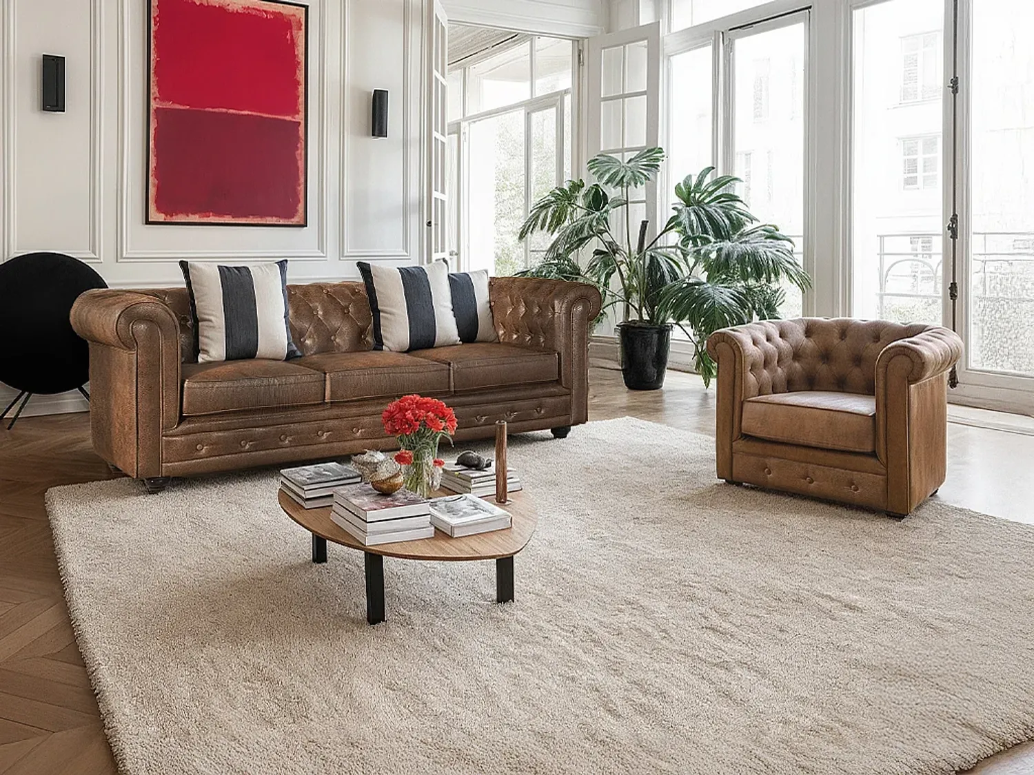 Vente-unique - CHESTERFIELD Sessel StoffStoff Braun - B 78 cm x H 72 cm x L 82 cm