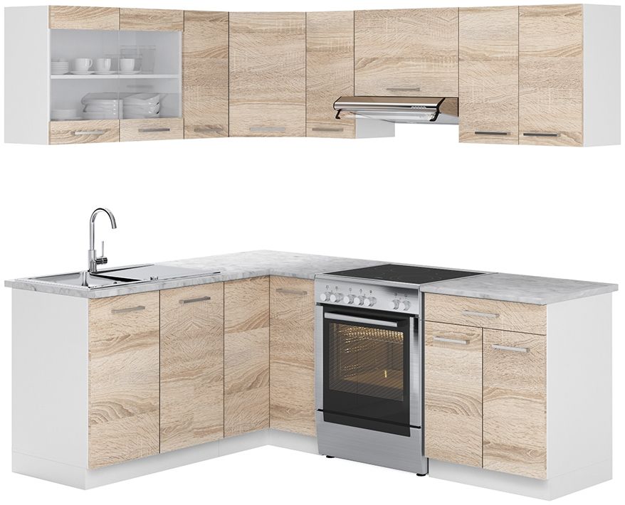 Eckküche Rick Weiß/Sonoma 210 x 60 cm , AP Marmor Vicco